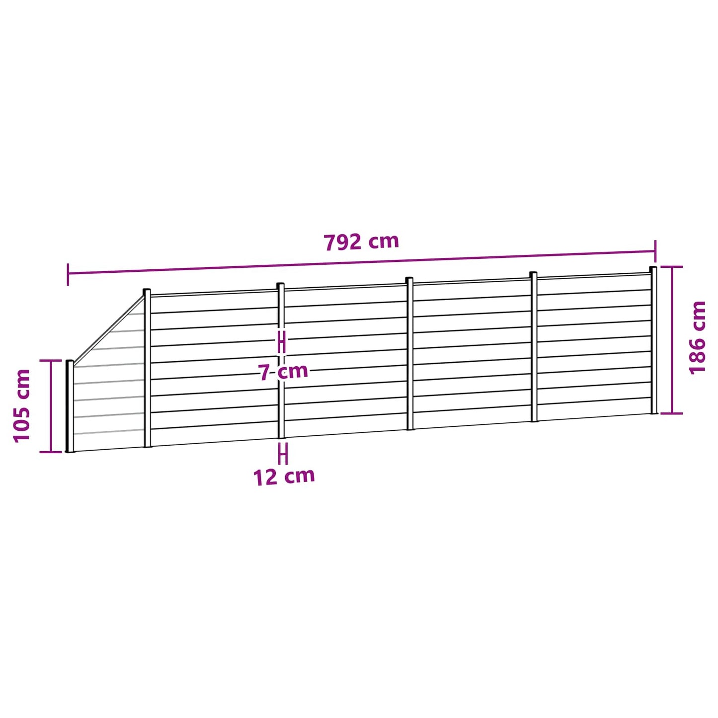 Fence Set 5 pcs 792 x 186 cm WPC and Aluminium Black