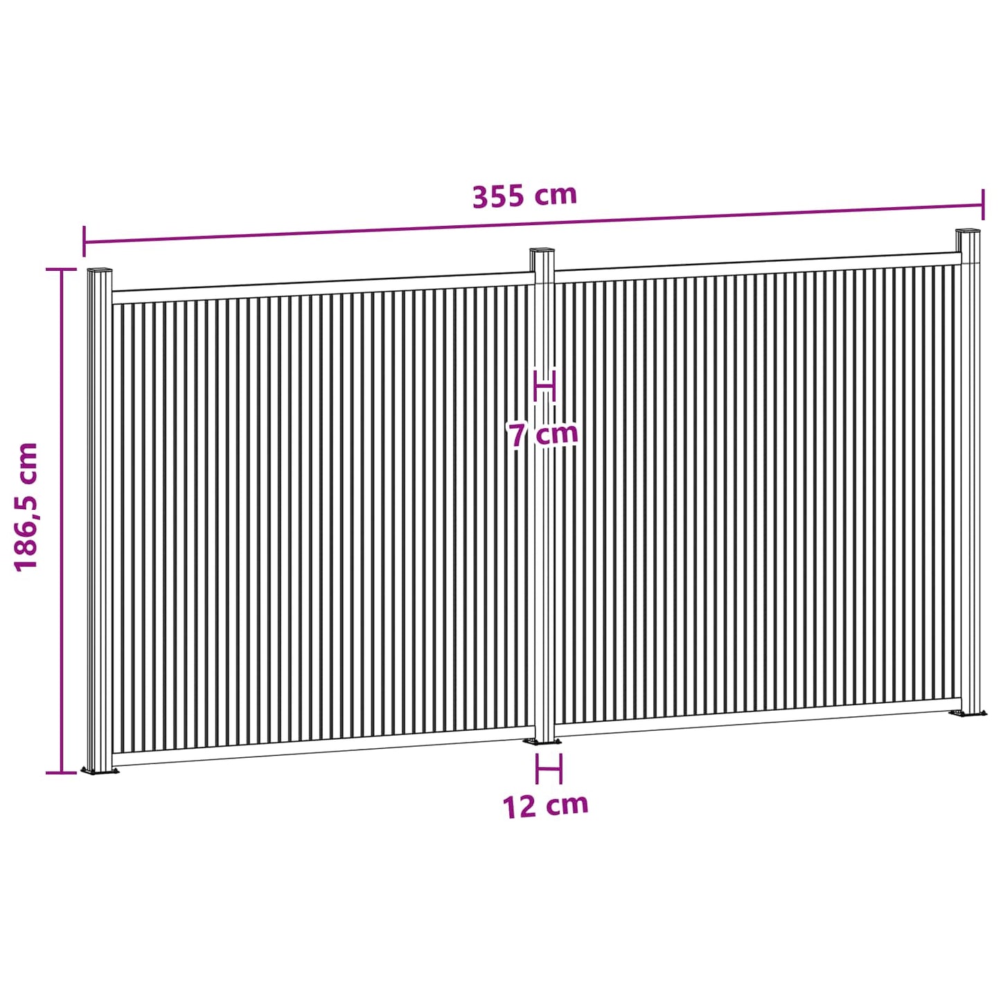 Fence Panel 2 pcs 355 x 186.5 cm WPC and Aluminium Black