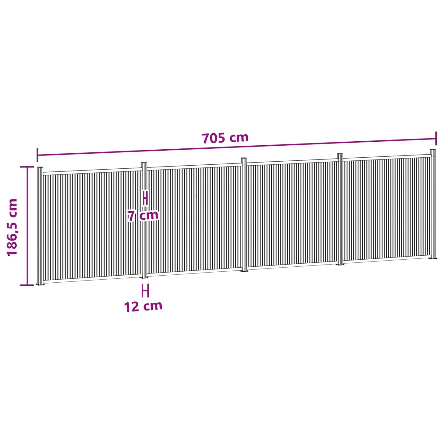 Fence Panel 4 pcs 705 x 186.5 cm WPC and Aluminium Black