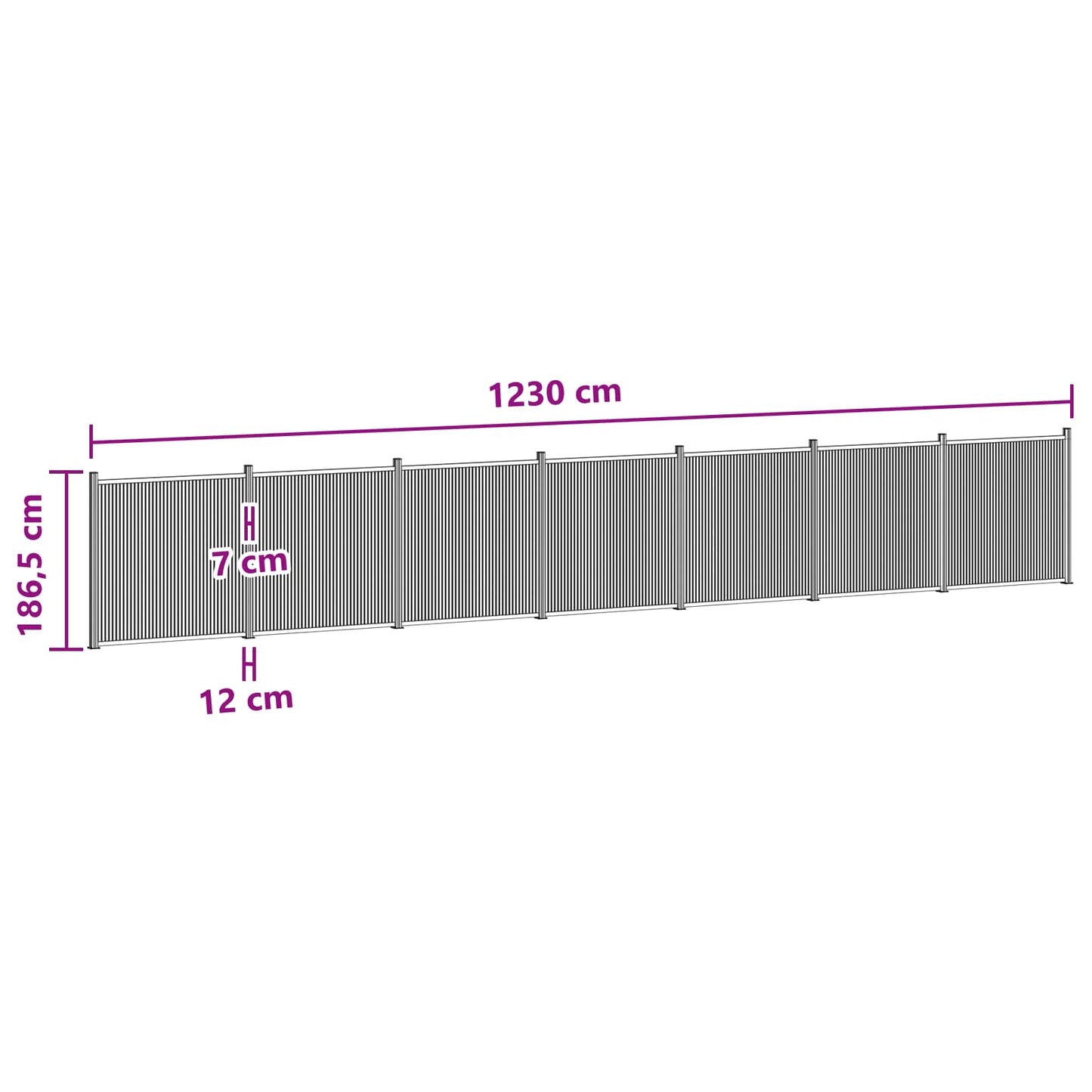 Fence Panel 7 pcs 1230 x 186.5 cm WPC and Aluminium Black