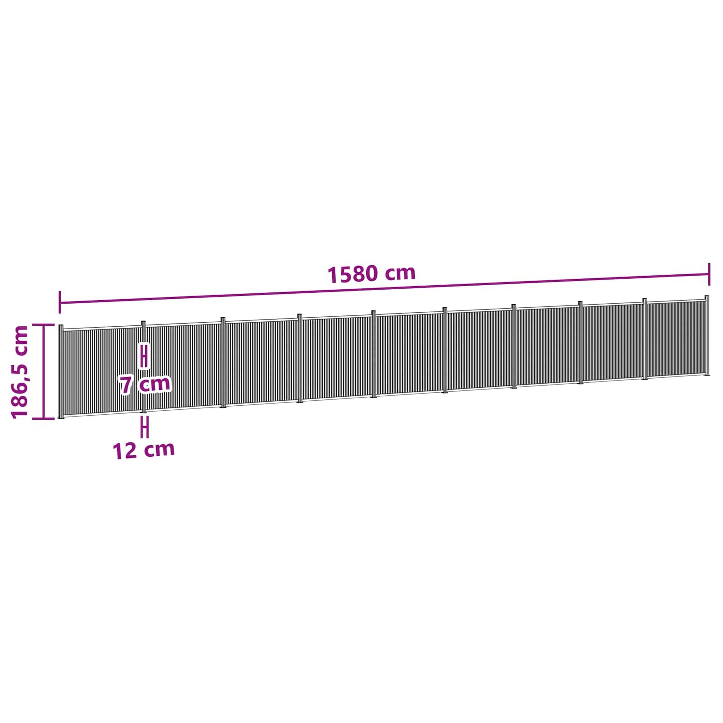 Fence Panel 9 pcs 1580 x 186.5 cm WPC and Aluminium Black