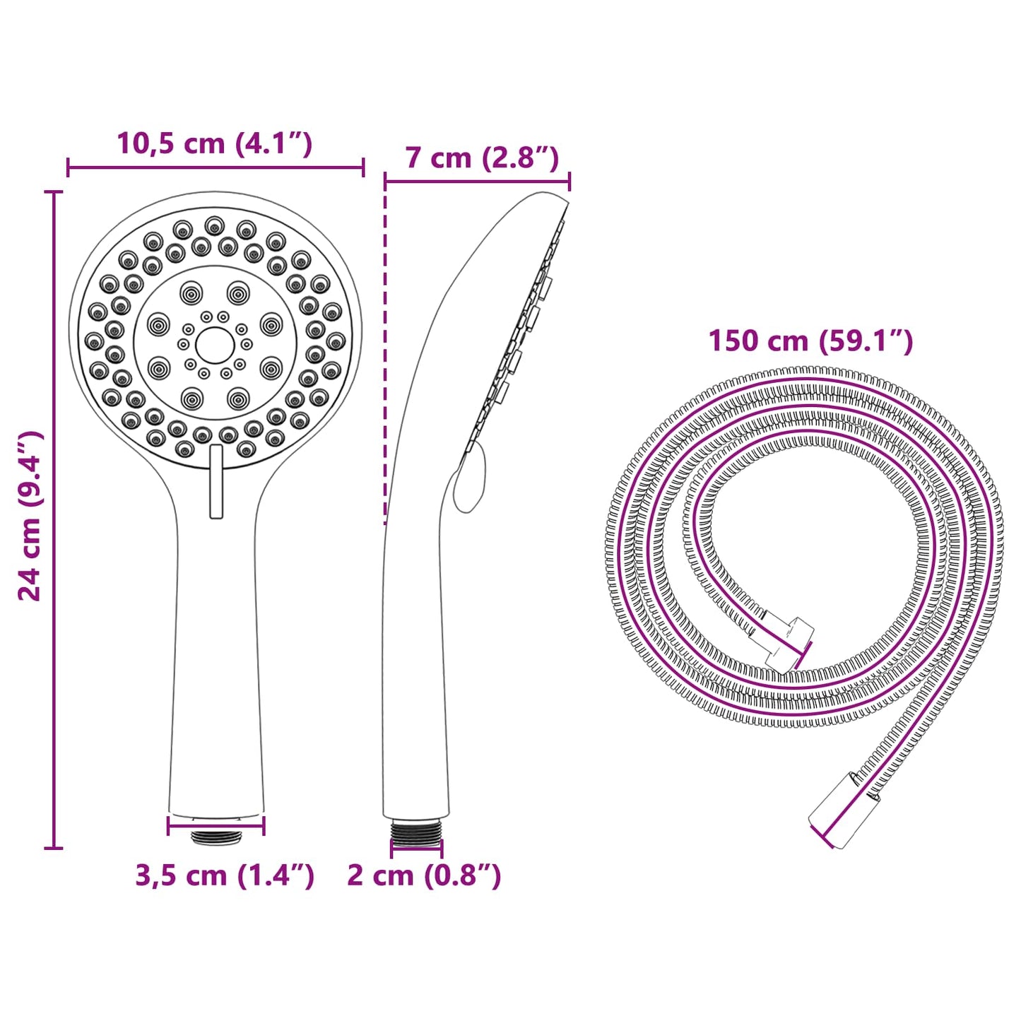 Shower Head Set Black 150 cm Stainless Steel