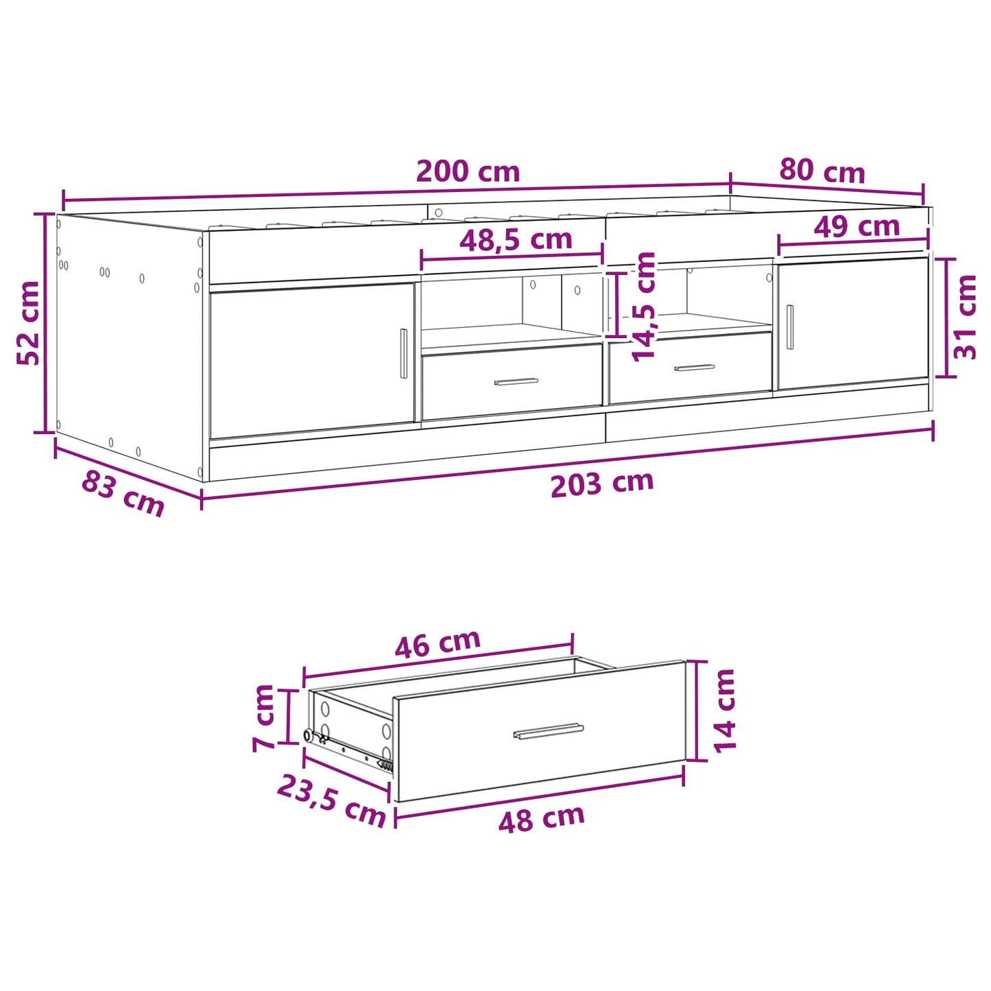Bed Frame with Storage Sonoma Oak 80 x 200 cm Engineered Wood