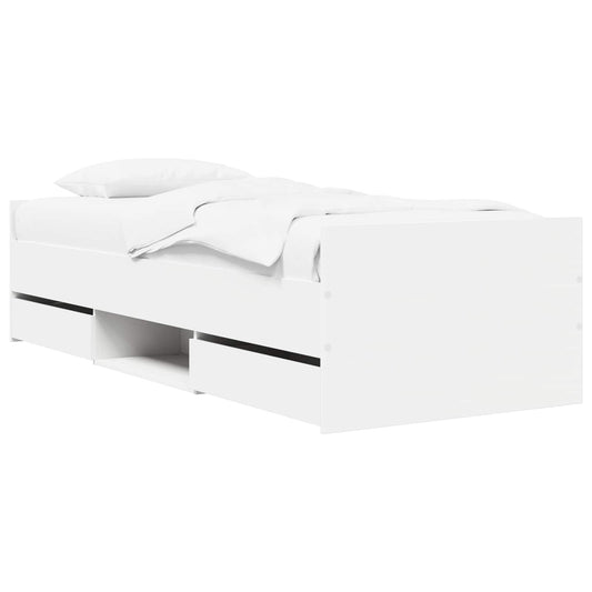 Bed Frame with Drawer with Headboard White Engineered Wood Bed Frame with Drawer with Headboard White Engineered Wood