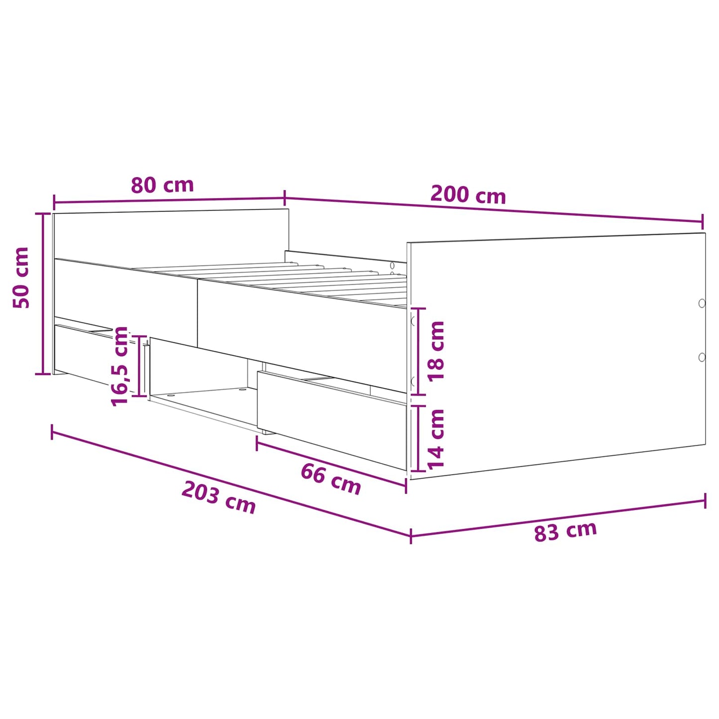 Bed Frame with Storage Old Wood 80 x 200 cm Engineered Wood
