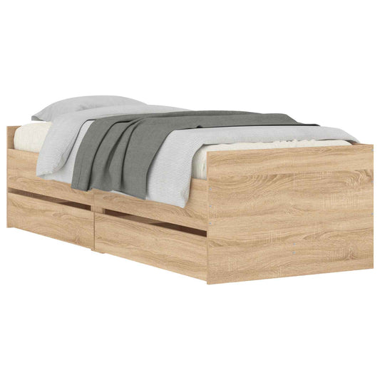 Bed Frame with Drawer with Storage Sonoma Oak Solid Pine Wood Bed Frame with Drawer with Storage Sonoma Oak Solid Pine Wood