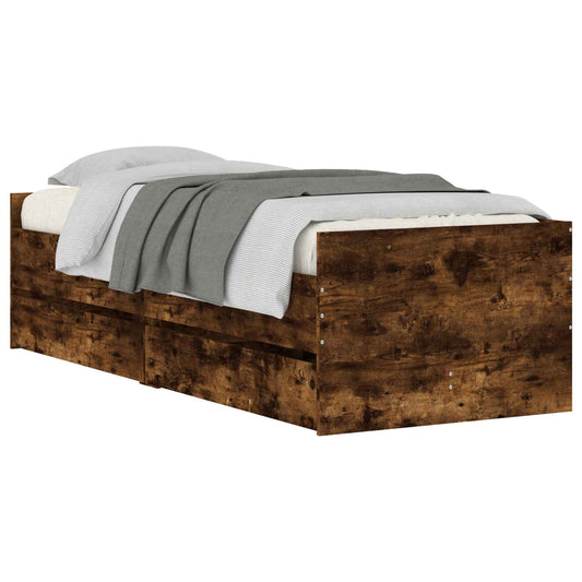 Bed Frame with Drawer with Storage Smoked Oak Solid Pine Wood Bed Frame with Drawer with Storage Smoked Oak Solid Pine Wood