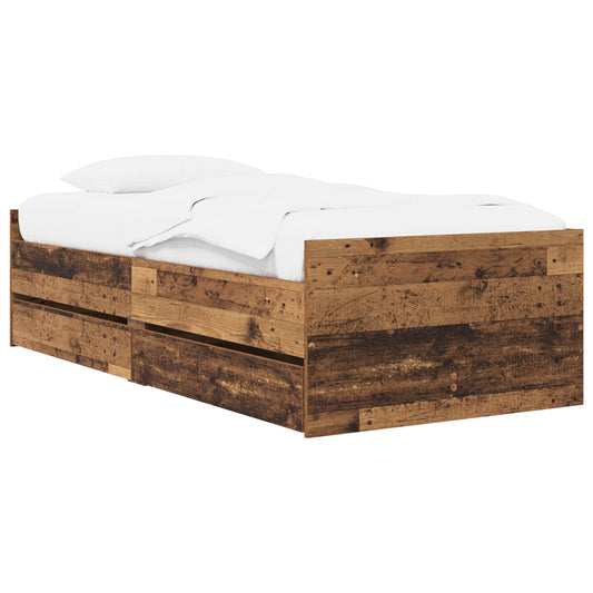 Bed Frame with Drawer with Storage Old Wood Solid Pine Wood Bed Frame with Drawer with Storage Old Wood Solid Pine Wood