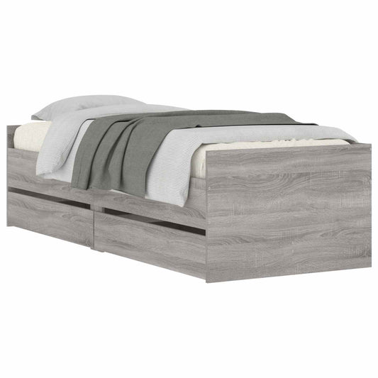 Bed Frame with Drawer Concrete Grey Solid Pine Wood Bed Frame with Drawer Concrete Grey Solid Pine Wood
