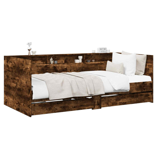 Daybed with Drawer with Shelf Smoked Oak Engineered Wood Daybed with Drawer with Shelf Smoked Oak Engineered Wood