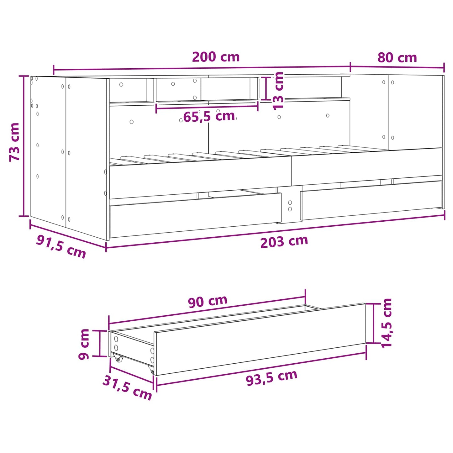 Bed Frame with Storage Old Wood 80 x 200 cm Engineered Wood