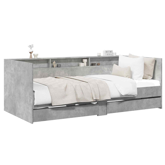 Daybed with Drawer with Shelf Concrete Grey Engineered Wood Daybed with Drawer with Shelf Concrete Grey Engineered Wood