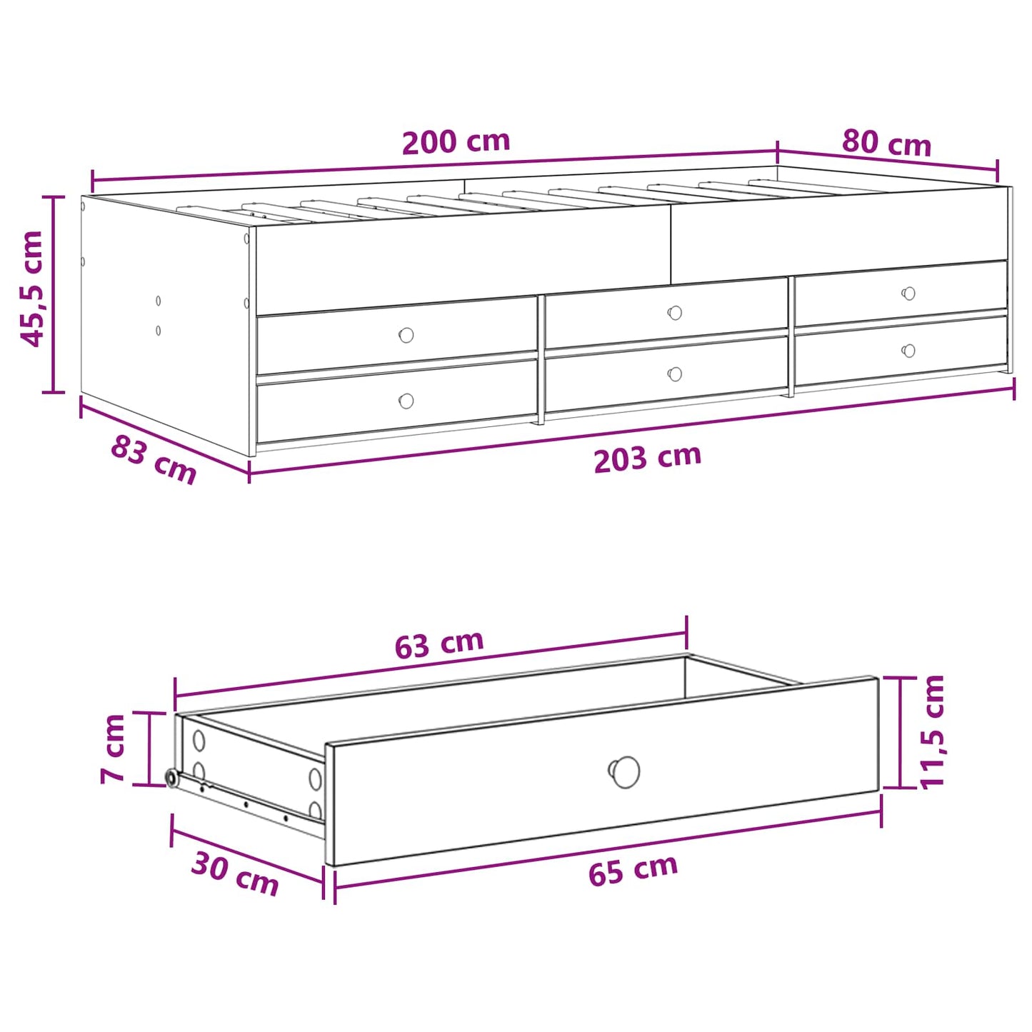 Bed Frame with Storage Black Oak 80 x 200 cm Engineered Wood
