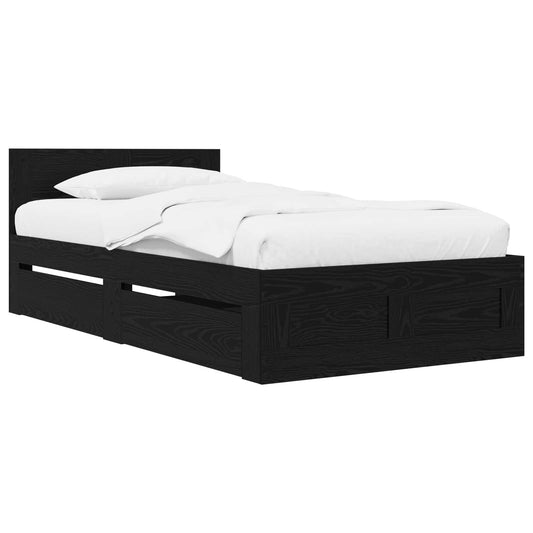 Bed Frame with Drawer 2 pcs Black Oak Engineered Wood Bed Frame with Drawer 2 pcs Black Oak Engineered Wood