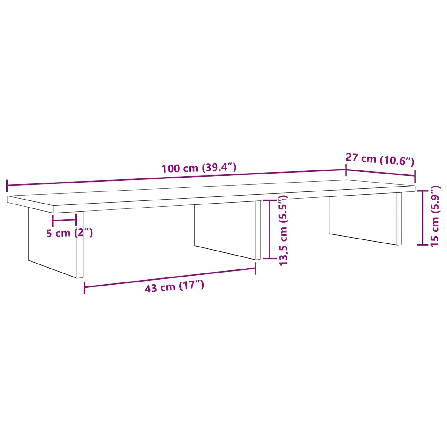 Monitor Stand Black Oak 100 x 27 x 15 cm Engineered Wood