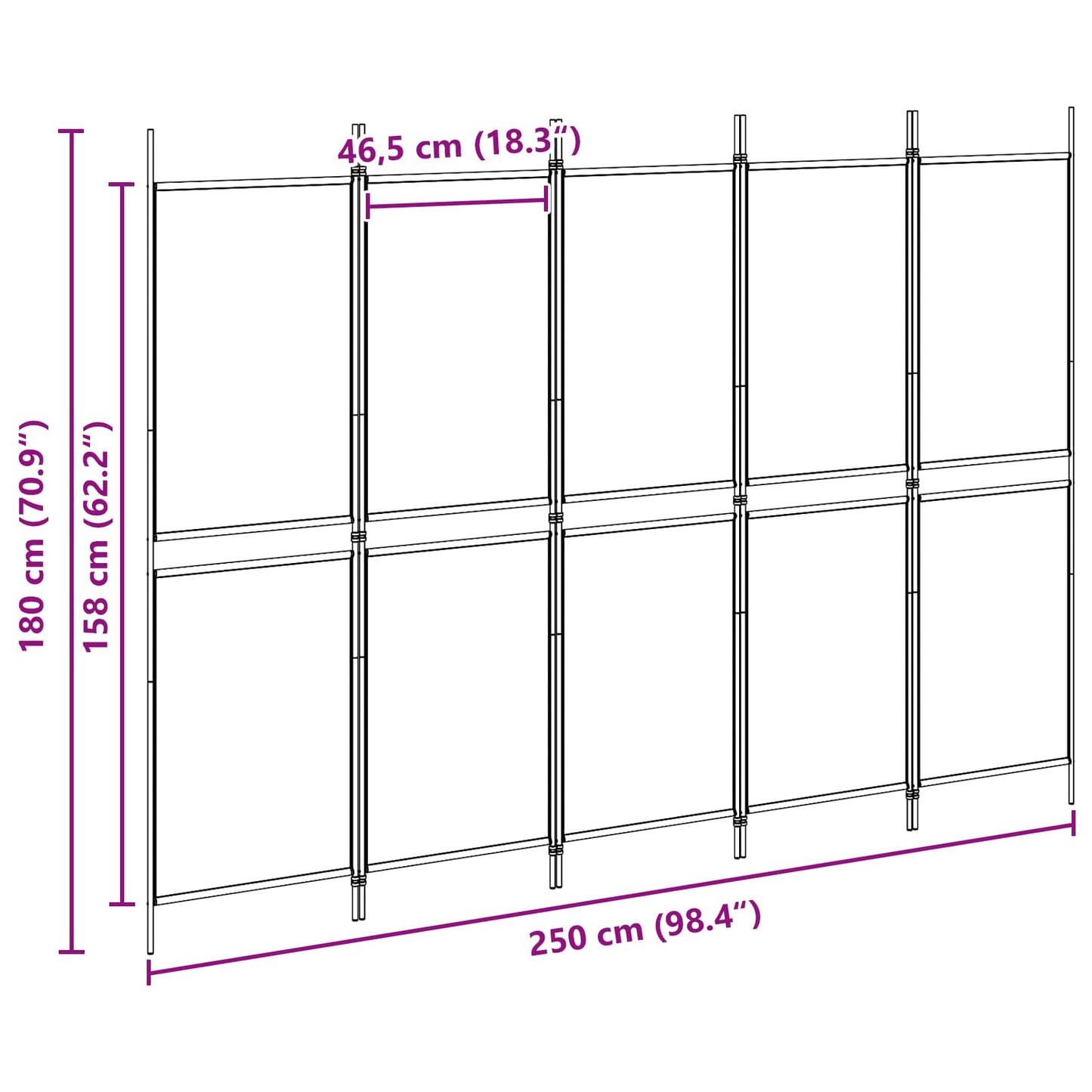 5-Panel Room Divider Beige 250 x 180 cm Fabric