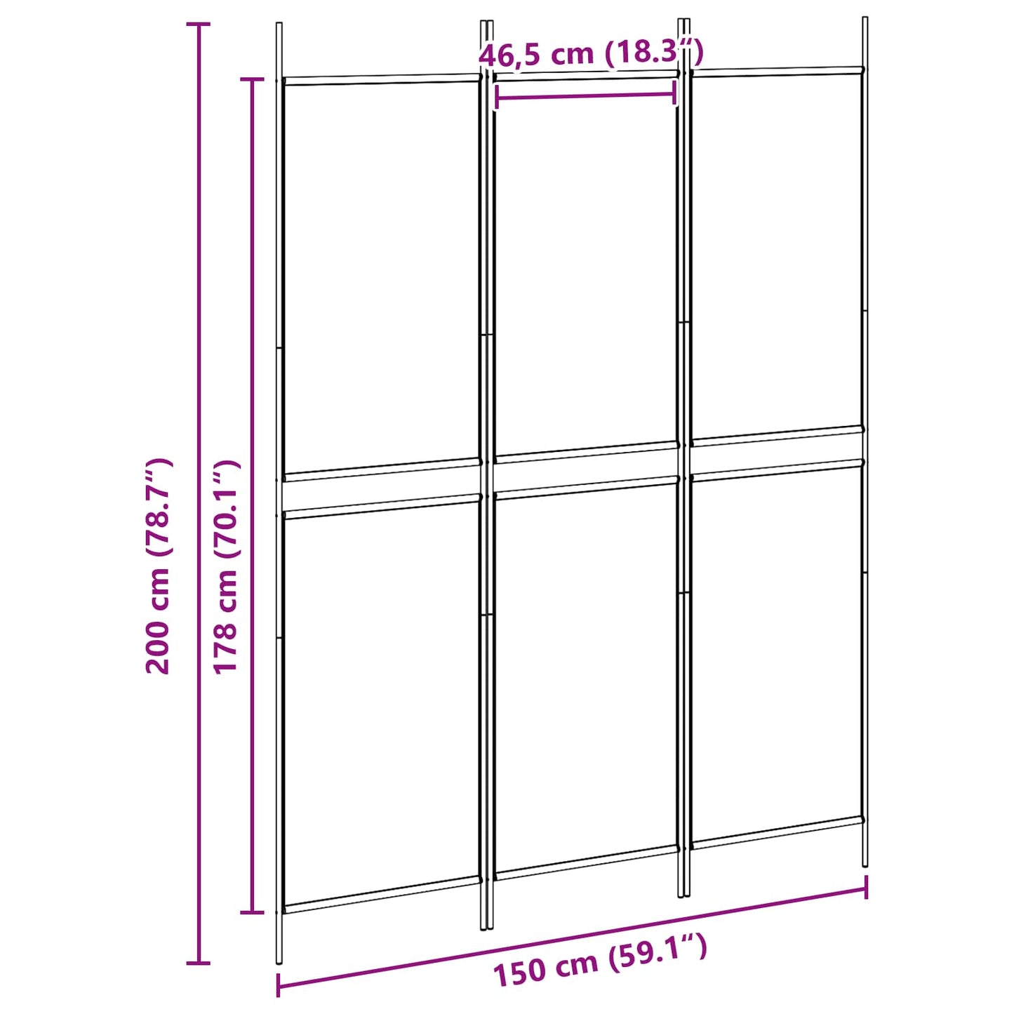 3-Panel Room Divider Beige 150 x 200 cm Fabric