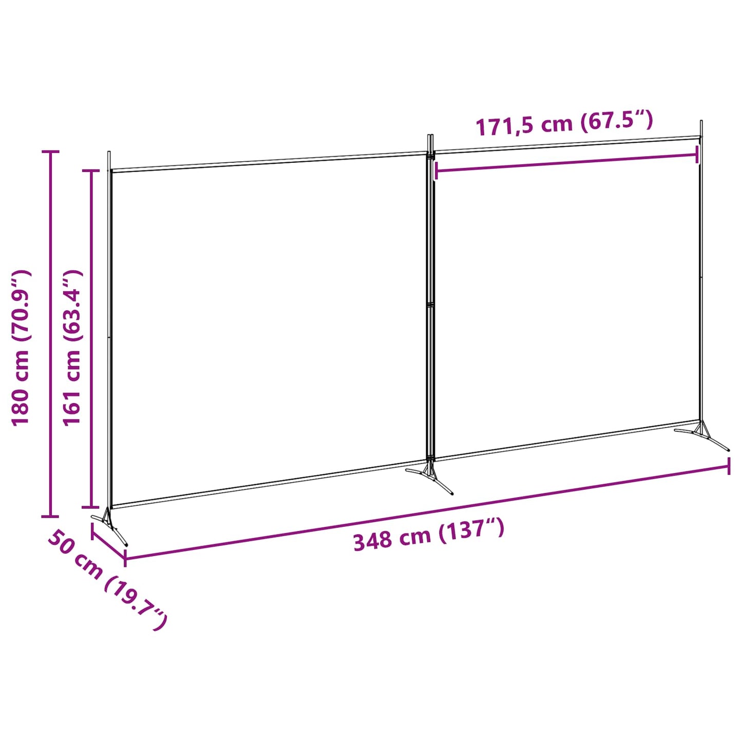 2-Panel Room Divider Beige 348 x 180 cm Fabric