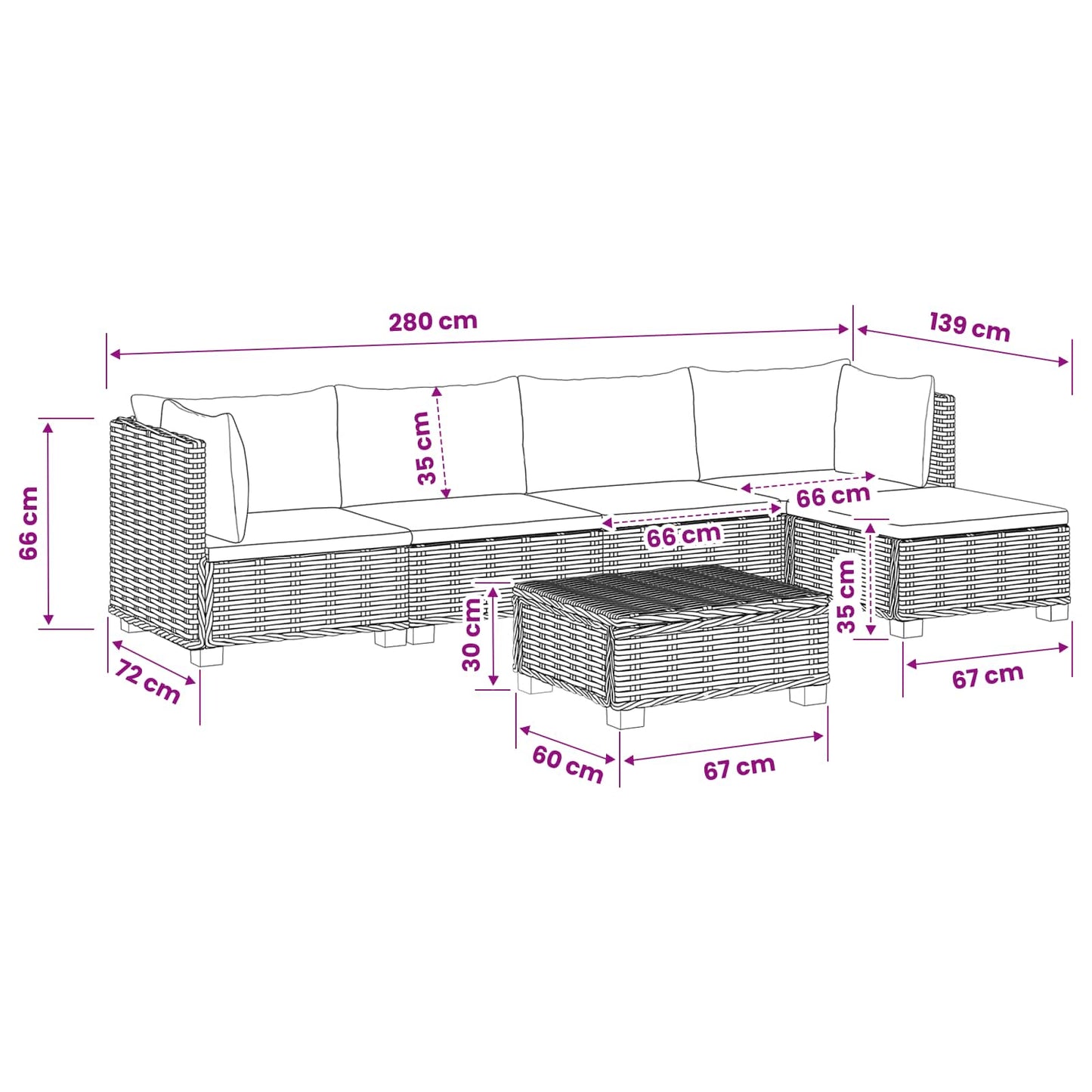 6 pcs Rattan Lounge Set with Cushions GENDT Natural Rattan