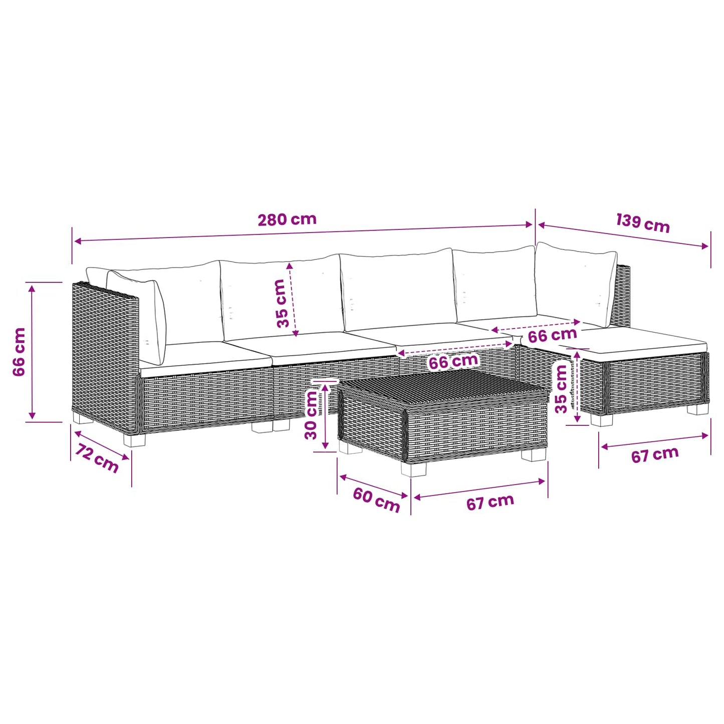 6 pcs Rattan Lounge Set with Cushions GENDT Natural Rattan