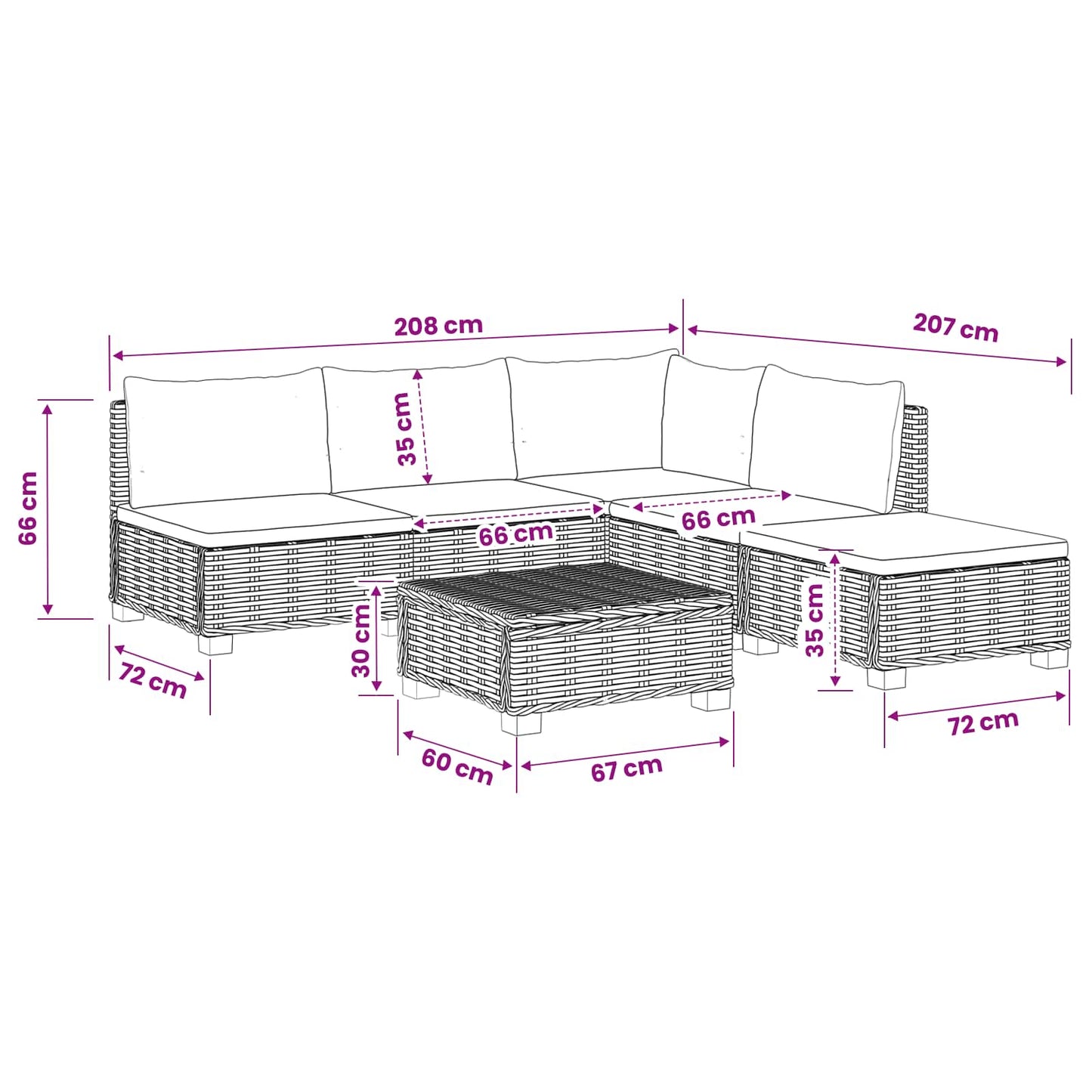 6 pcs Rattan Lounge Set with Cushions GENDT Natural Rattan