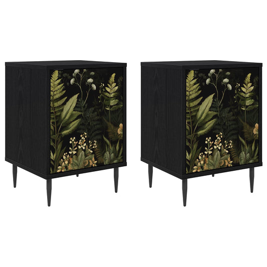 Bedside Cabinet RHENEN 2 pcs Black Oak 36 x 33 x 51 cm Bedside Cabinet RHENEN 2 pcs Black Oak 36 x 33 x 51 cm