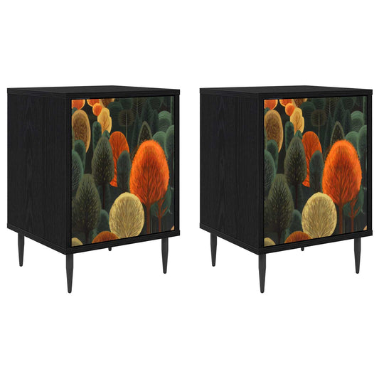 Bedside Cabinet ZAANDAM 2 pcs Black Oak 36 x 33 x 51 cm Bedside Cabinet ZAANDAM 2 pcs Black Oak 36 x 33 x 51 cm