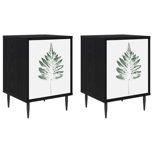 Bedside Cabinet HANAU 2 pcs Black Oak 36 x 33 x 51 cm Bedside Cabinet HANAU 2 pcs Black Oak 36 x 33 x 51 cm