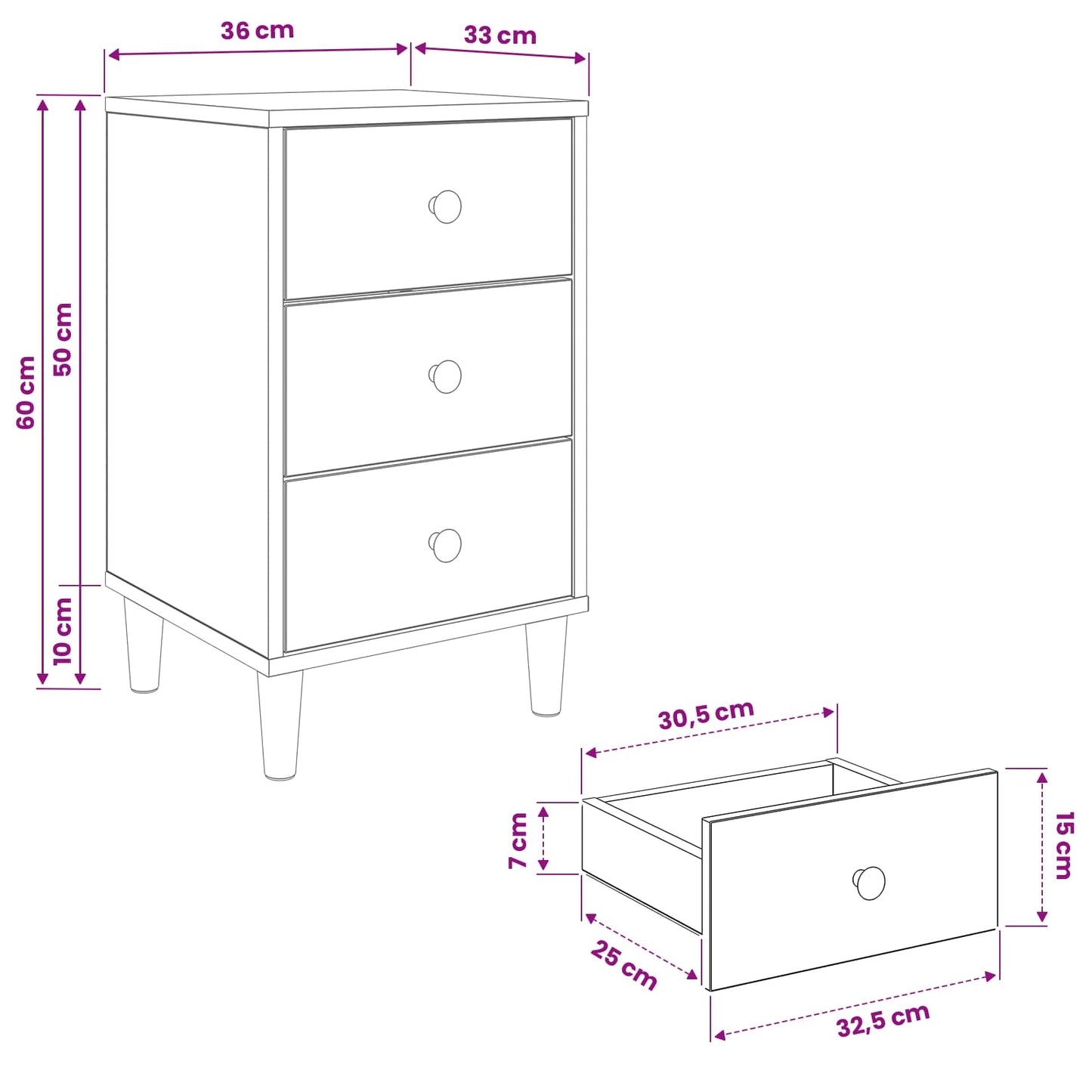 Bedside Cabinet RHENEN 2 pcs Sonoma Oak 36 x 33 x 60 cm