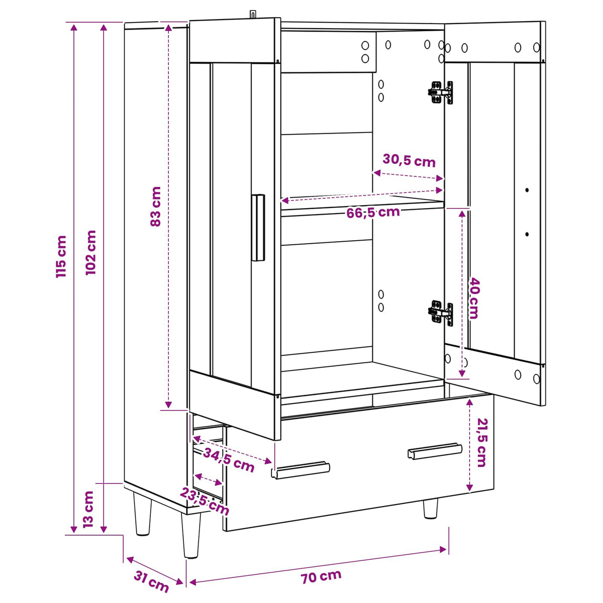 Highboard Black Oak 70 x 31 x 115 cm Engineered Wood