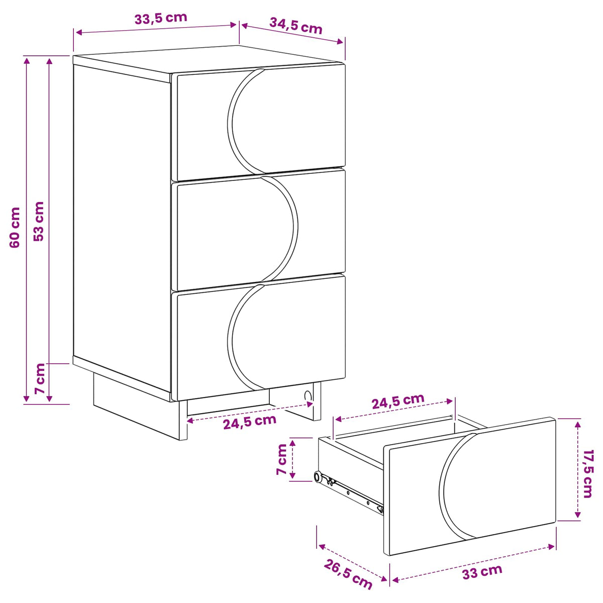 Bedside Cabinet 2 pcs Concrete Grey 33.5 x 34.5 x 60 cm