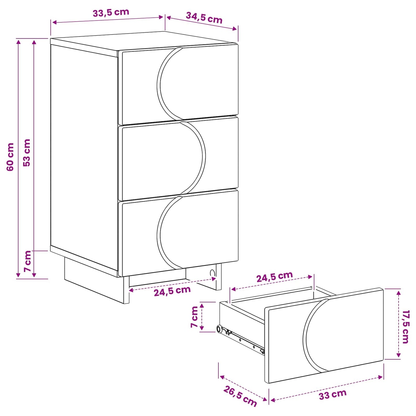 Bedside Cabinet Artisan Oak 33.5 x 34.5 x 60 cm Engineered Wood