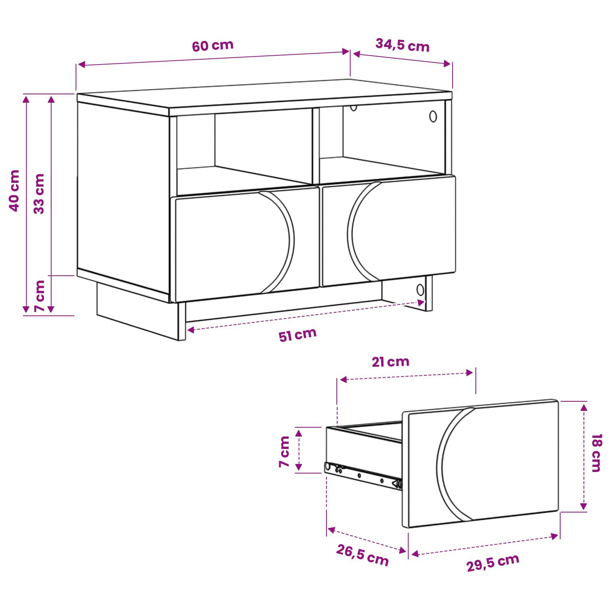 TV Stand 60 x 34.5 x 40 cm Black Engineered Wood