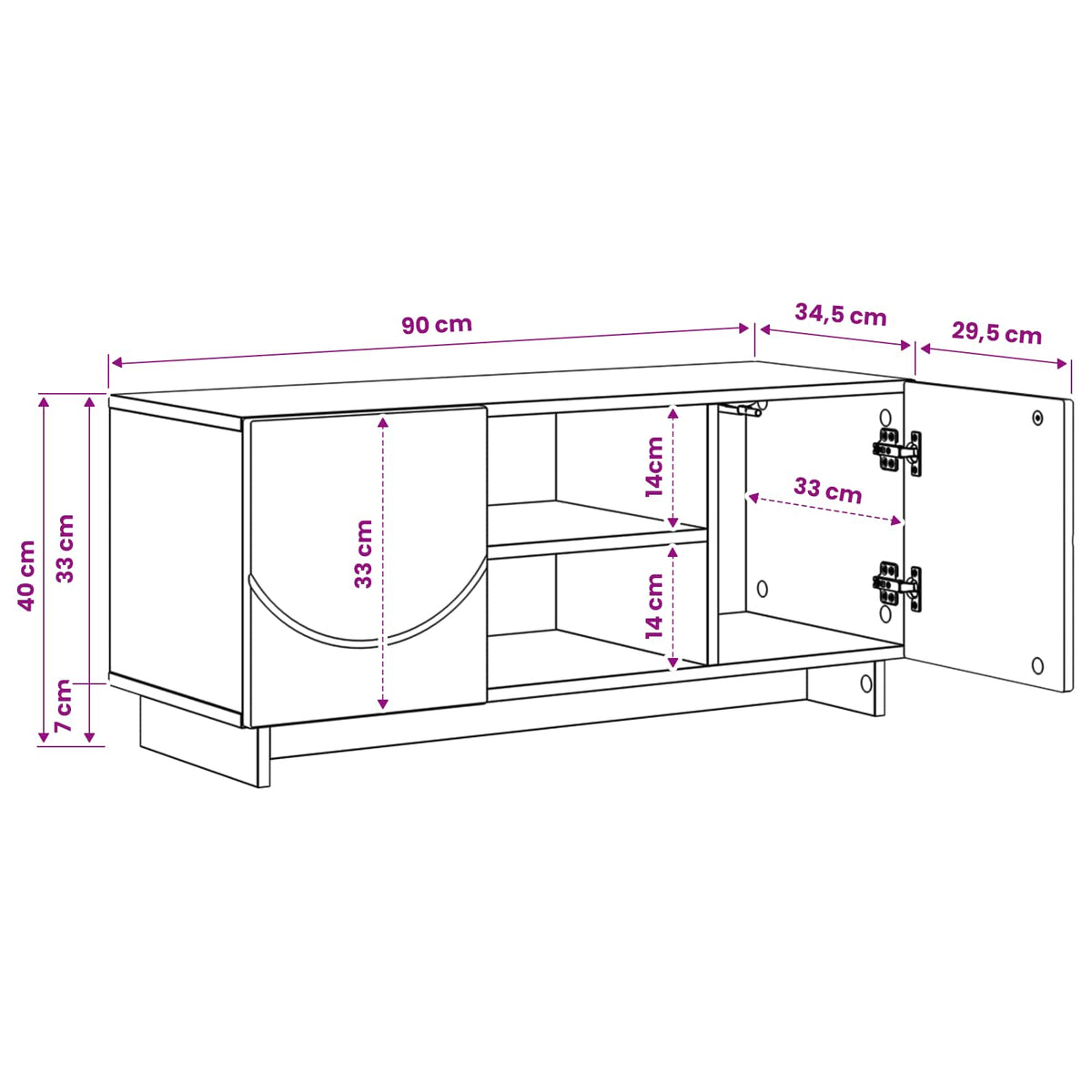 TV Stand 90 x 34.5 x 40 cm Black Engineered Wood