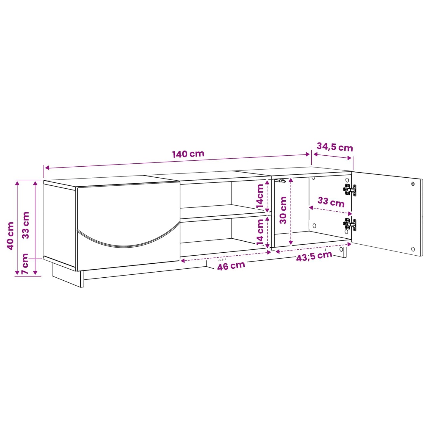 TV Stand 140 x 34.5 x 40 cm Black Engineered Wood