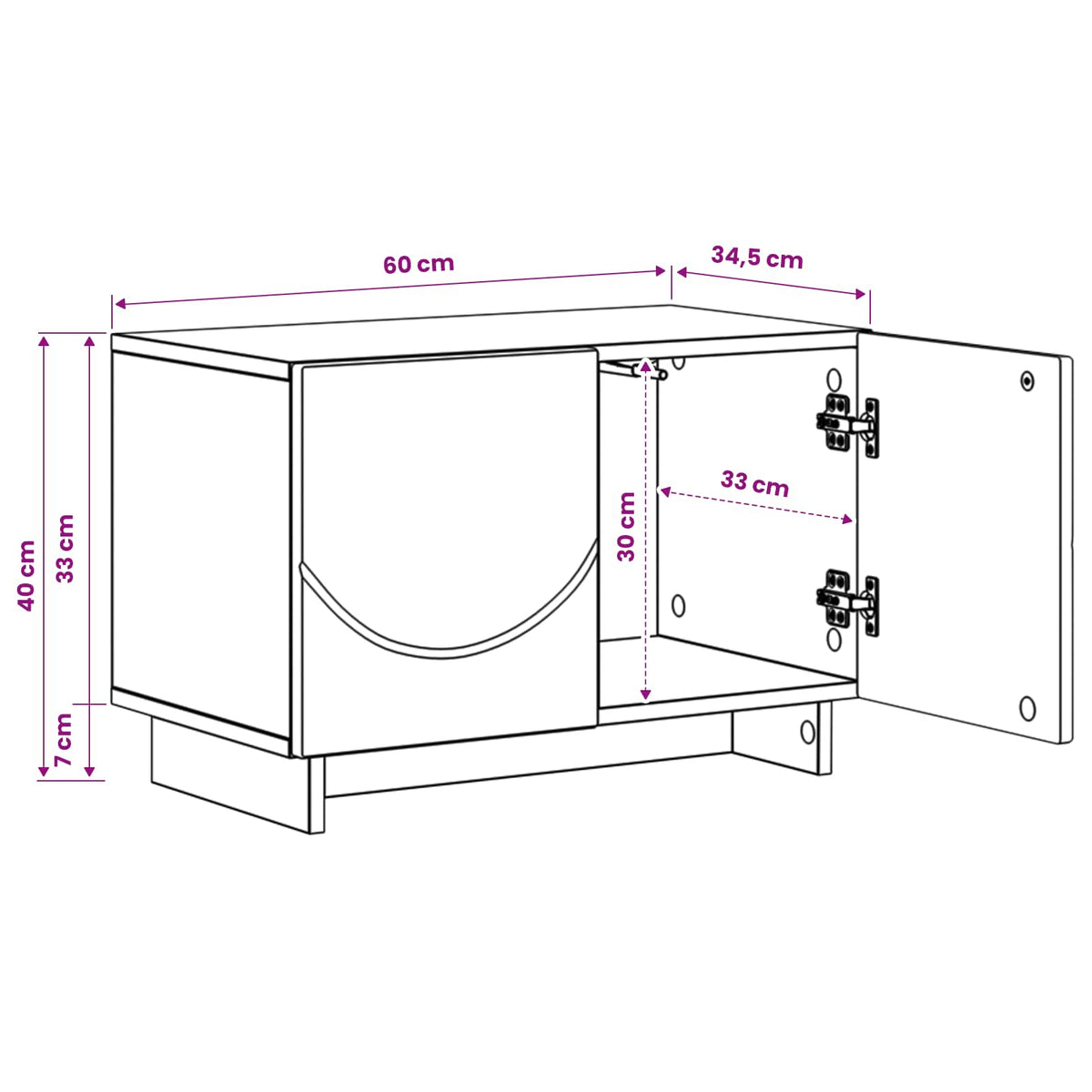 TV Stand 60 x 34.5 x 40 cm High Gloss White Engineered Wood