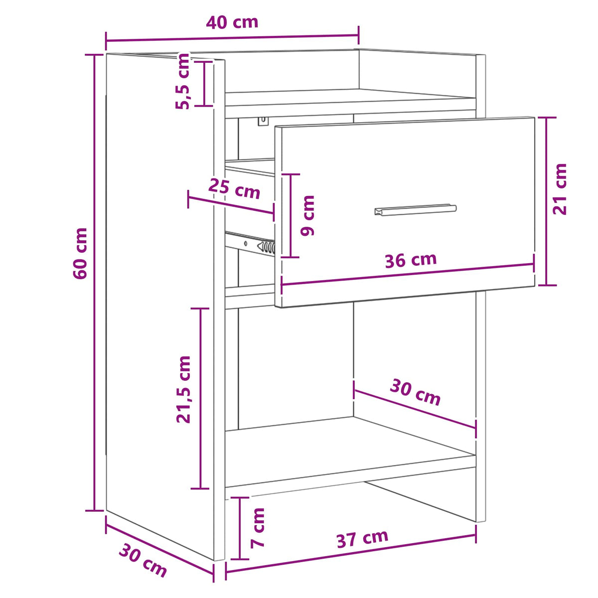Bedside Tables 2 pcs Black Oak 40 x 30 x 60 cm Engineered Wood