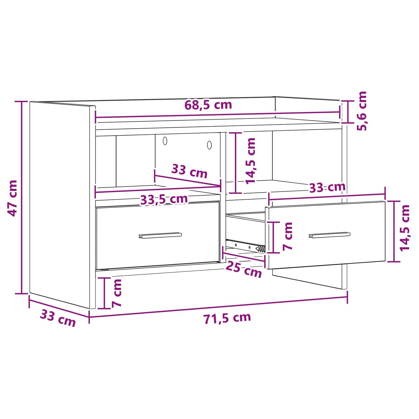 TV Cabinet 71.5 x 33 x 47 cm Sonoma Oak Engineered Wood