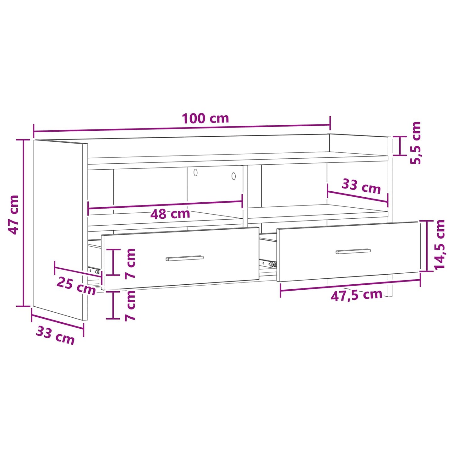 TV Cabinet 100 x 33 x 47 cm Black Oak Engineered Wood