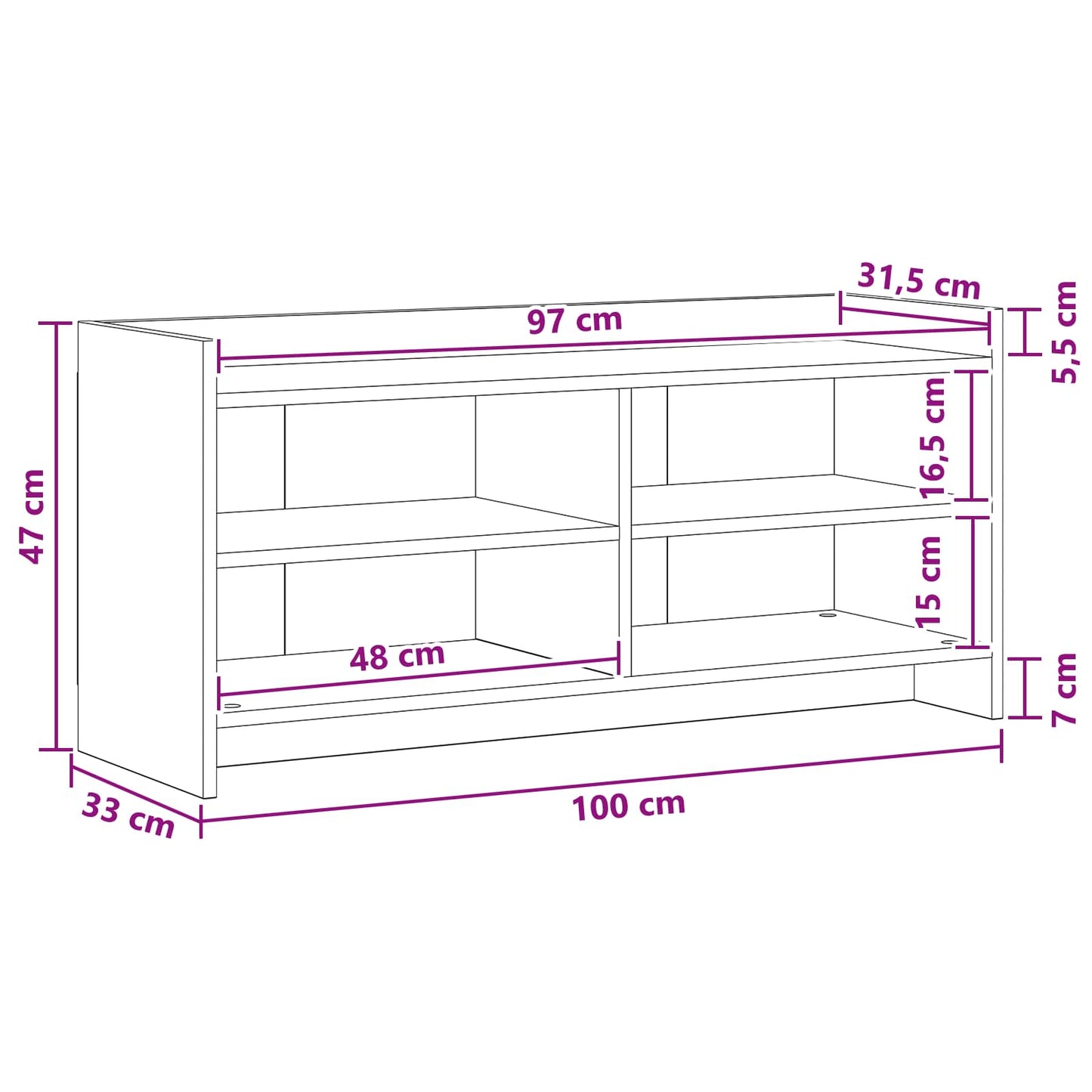TV Cabinet 100 x 33 x 47 cm Black Oak Engineered Wood