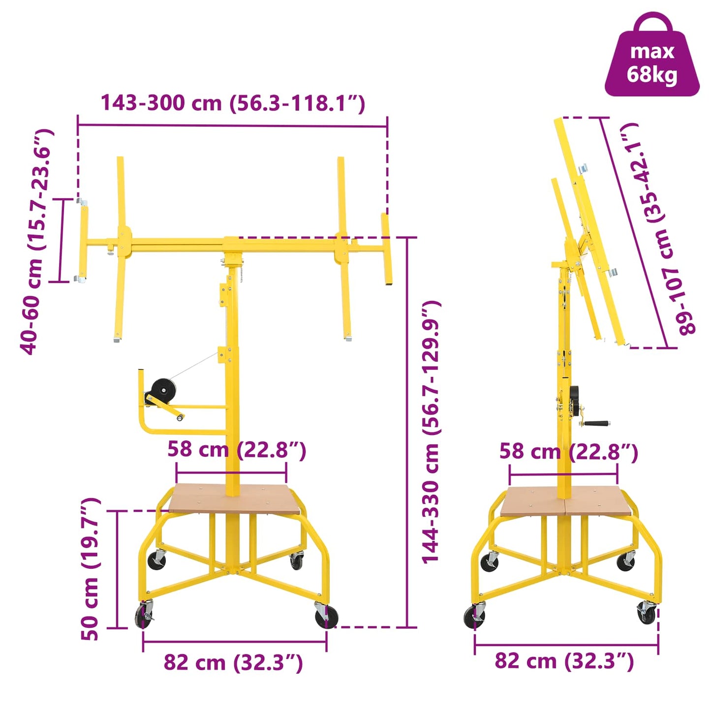 Plasterboard Lifter Manual Yellow 300 x 107 x 330 cm Steel