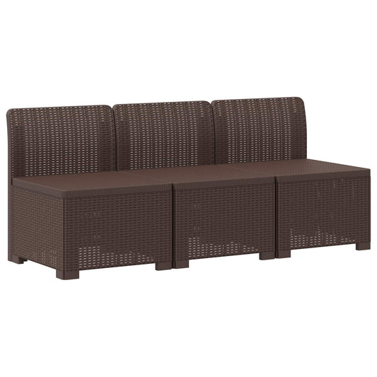 3-Seater Garden Sofa Rattan Look PP Brown 3-Seater Garden Sofa Rattan Look PP Brown