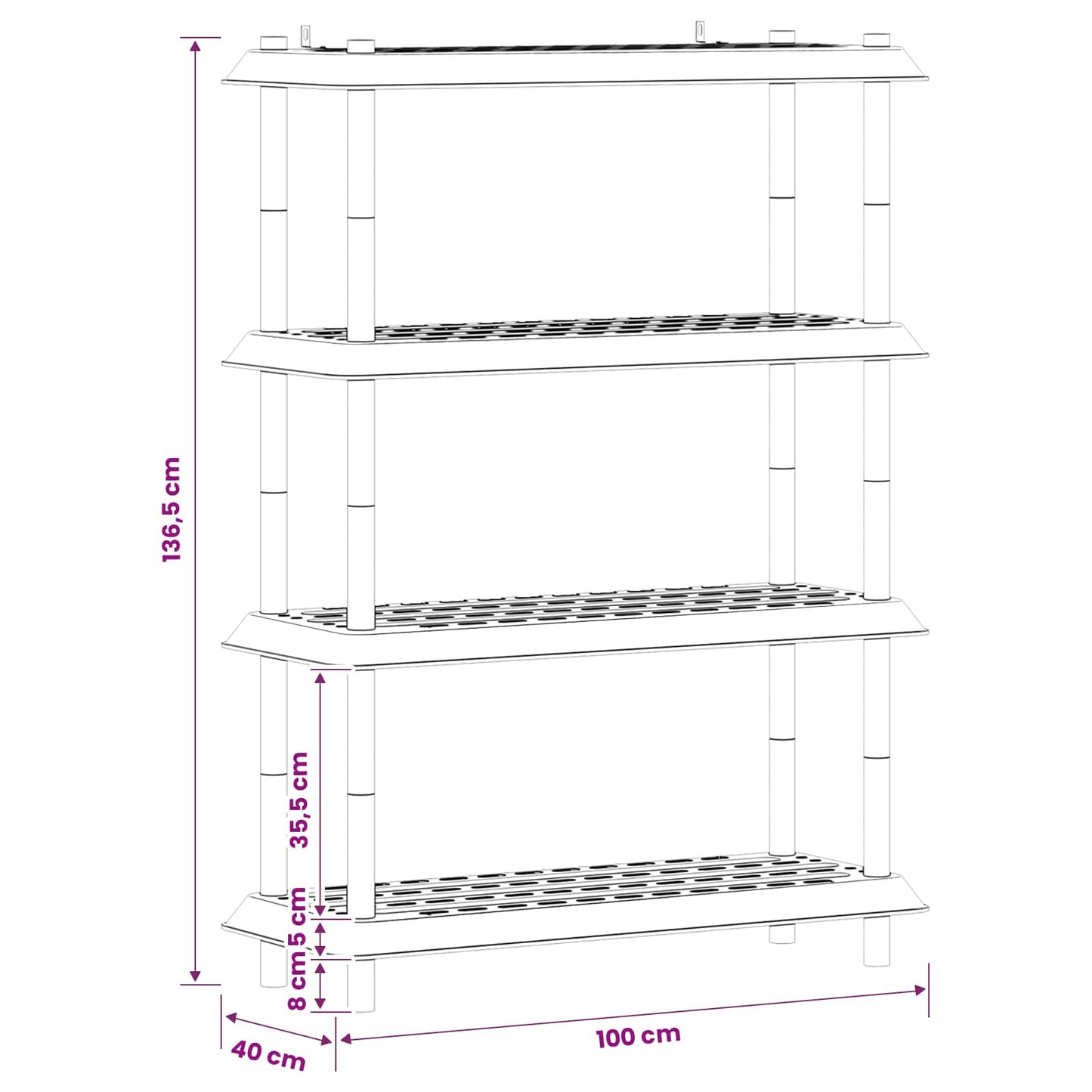 Shelving Unit 4-Tier 100 x 40 x 136.5 cm PP Light Grey