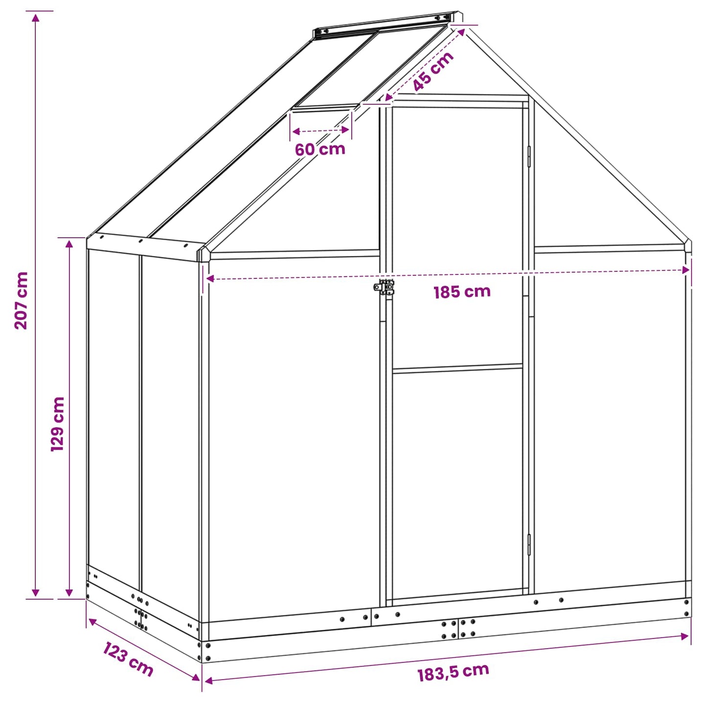 Garden Greenhouse with Door Anthracite 183.5 x 123 x 207 cm