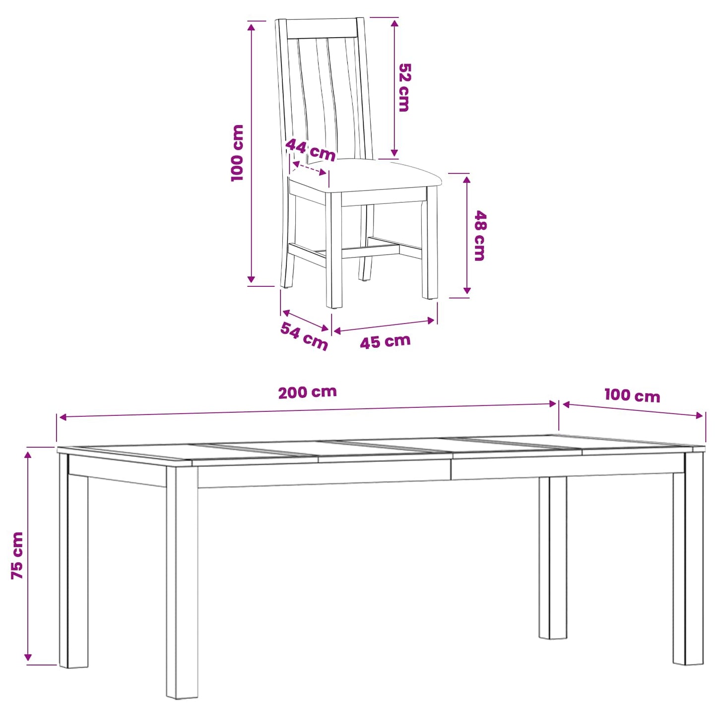 Dining Set 7 pcs Black 200 x 100 x 75 cm Solid Oak Wood