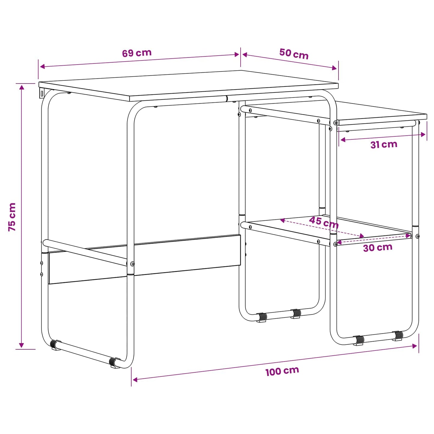 Desk with Storage Black Oak 100 x 50 x 75 cm