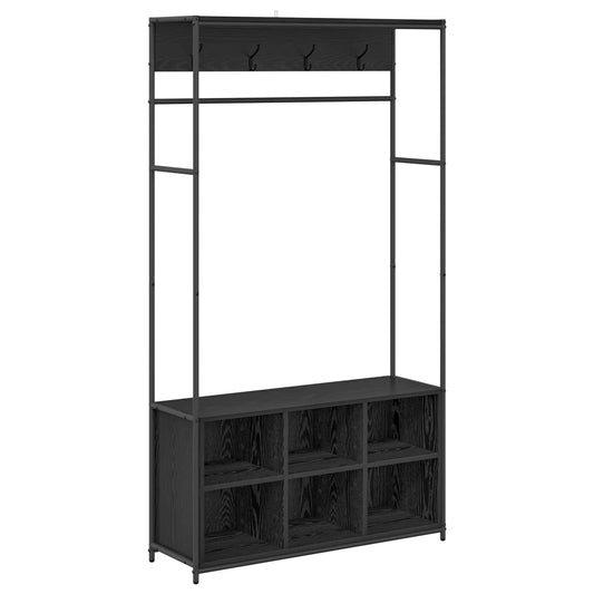 Coat Stand with Shoes Bench Black Oak 100 x 32 x 180.5 cm Coat Stand with Shoes Bench Black Oak 100 x 32 x 180.5 cm