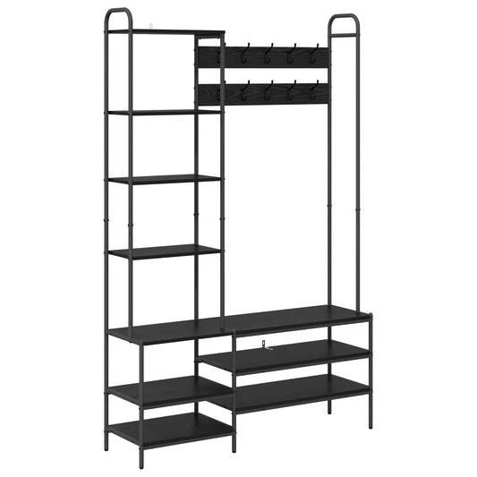 Coat Stand with Shoes Bench Black Oak 120.5 x 34 x 190 cm Coat Stand with Shoes Bench Black Oak 120.5 x 34 x 190 cm