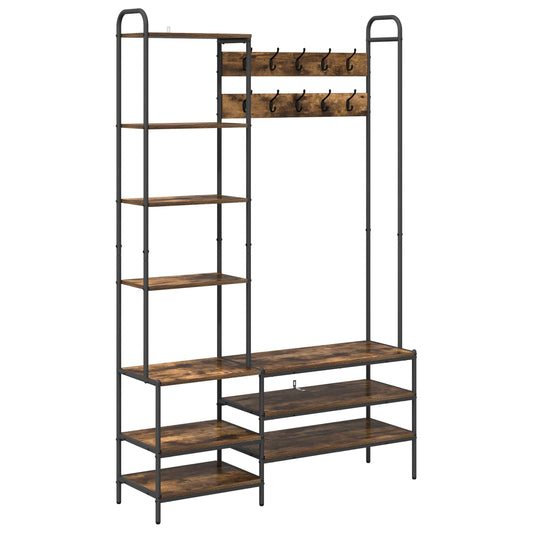 Coat Stand with Shoes Bench Smoked Oak 120.5 x 34 x 190 cm Coat Stand with Shoes Bench Smoked Oak 120.5 x 34 x 190 cm