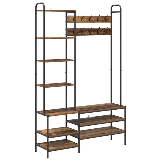 Coat Stand with Shoes Bench Old Wood 120.5 x 34 x 190 cm Coat Stand with Shoes Bench Old Wood 120.5 x 34 x 190 cm